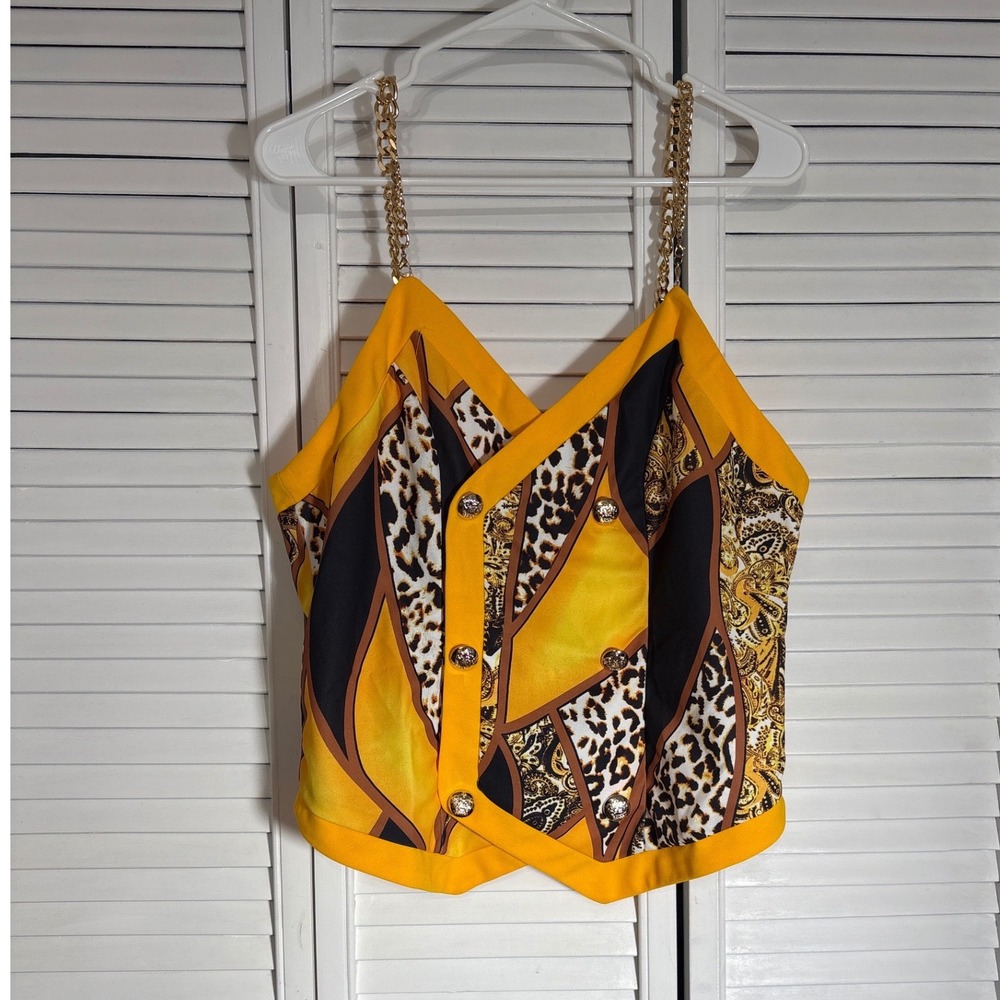 ChicMe Yellow Leopard Paisley Chain Strap Camisole Top XL LZR18103A